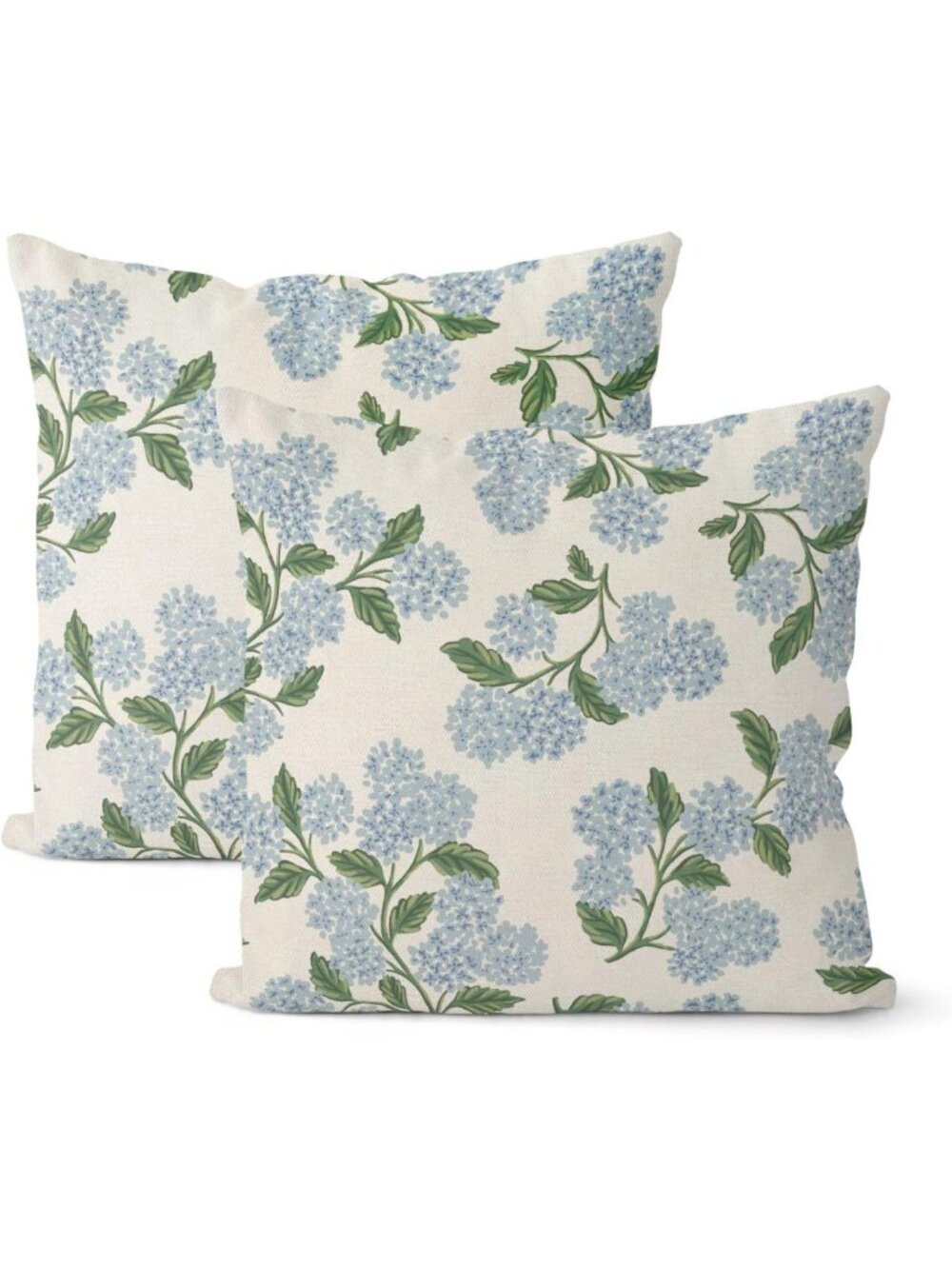 Vintage Floral Spring Pillow Covers 18x18 - Blue Green Hydrangea Cushion Set